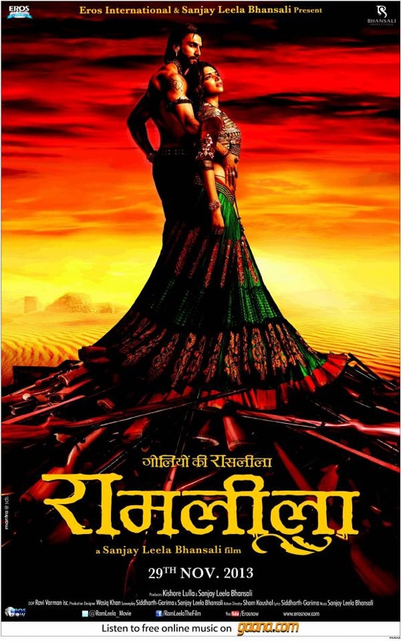 रणवीर सिंह व दीपिका पादुकोण की फिल्‍म 'राम लीला' की पहली पोस्‍टर। इस फिल्‍म का निर्देशन संजय लीला भंसाली कर रहे हैं और यह नवंबर 2013 में रिलीज होगी।