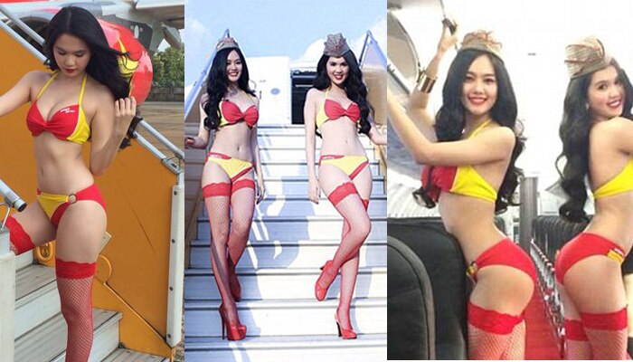 विमान के अंदर एयर हॉस्टेस बन गईं मॉडल, बिकिनी शो से बिखेरा जलवा