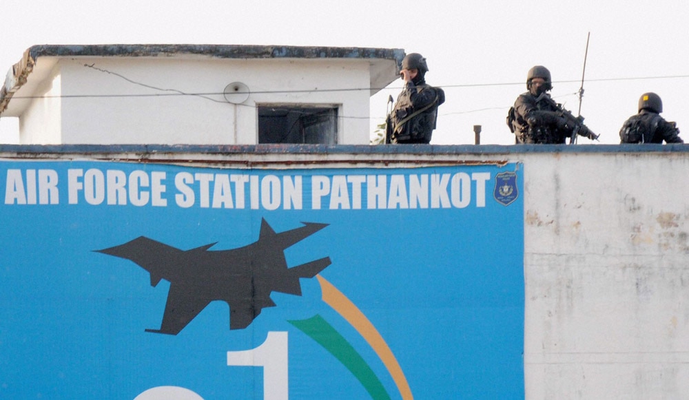 Security personnel guarding inside the Pathankot Security personnel guarding inside the Pathankot