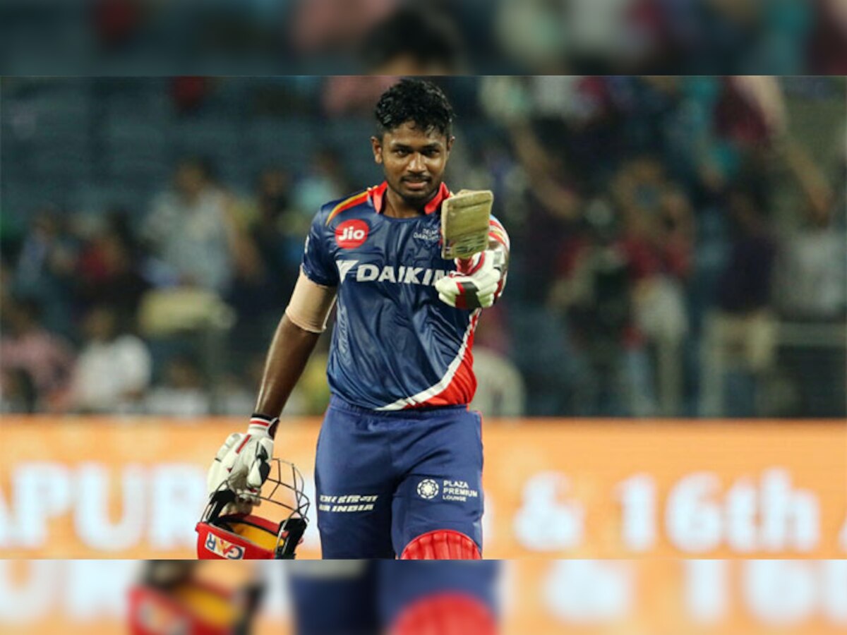 IPL-10 के एक मैच में पुणे के खिलाफ शतक लगाने के बाद दिल्ली के बल्लेबाज संजू सैमसन. (फोटो सौजन्य : आईपीएल/बीसीसीआई)