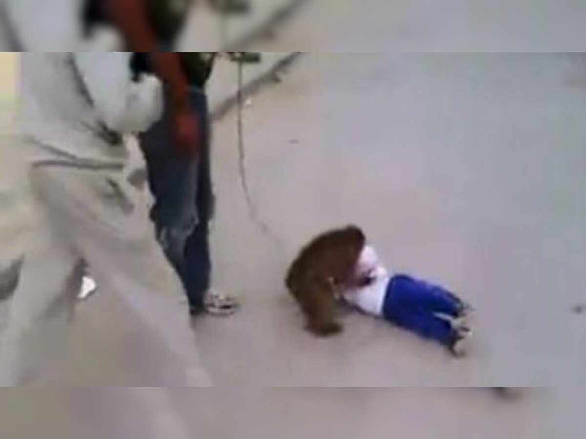 बंदर बच्चे के बाल खींचता-नोचता रहा, लोग तमाशा देखते रहे (still grab)