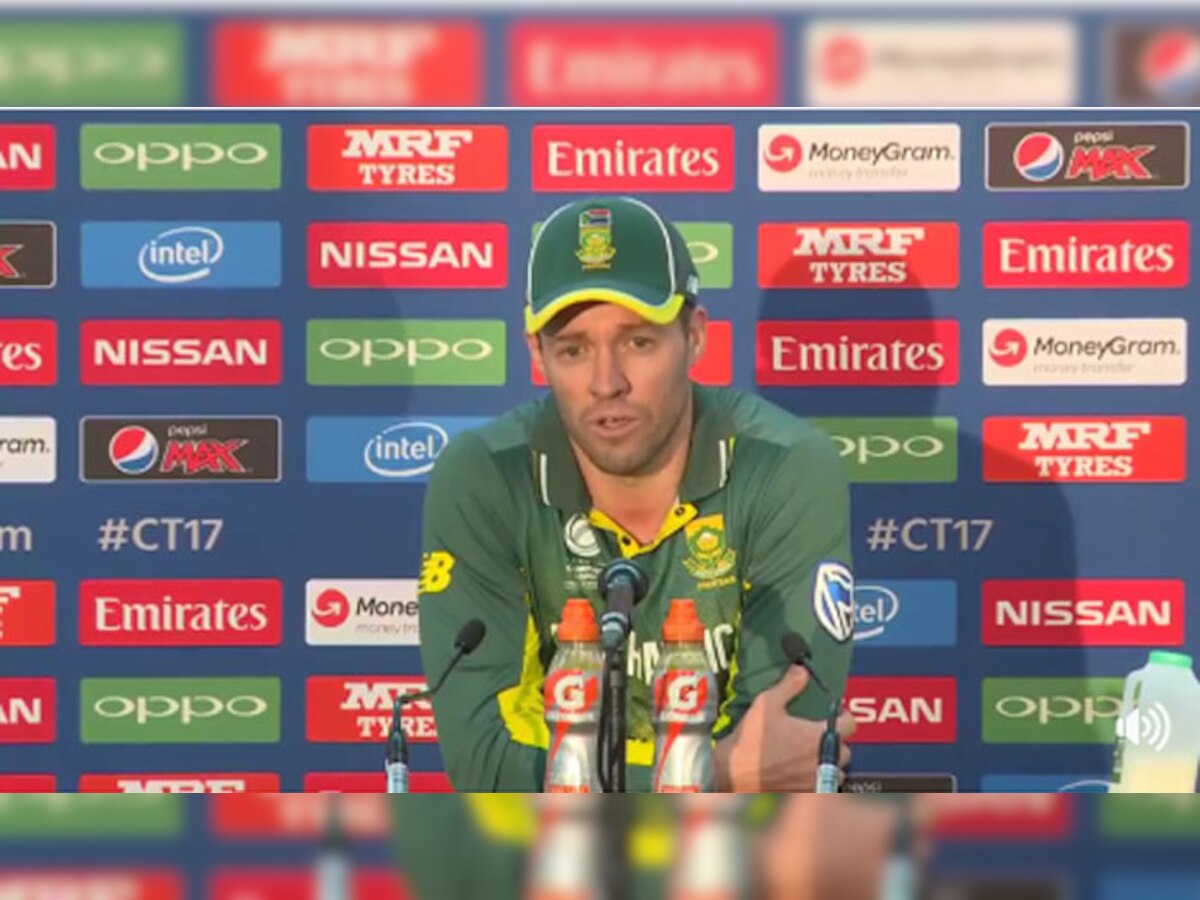 भारत से मैच हारने के बाद प्रेस कॉन्फ्रेंस के दौरान दक्षिण अफ्रीकी कप्तान एबी डिविलियर्स. (फोटो : आईसीसी/ट्विटर)