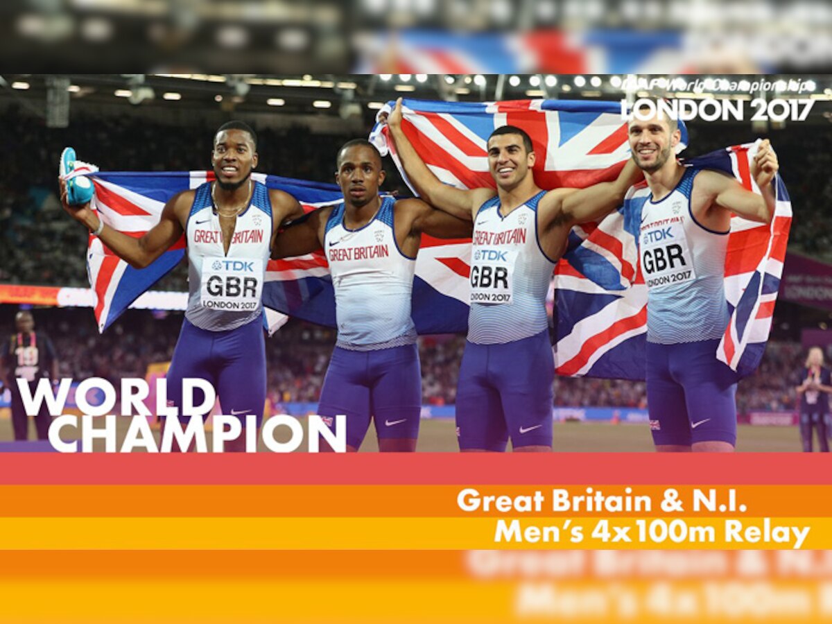 ब्रिटेन की टीम ने 37.47 सेकेंड के समय में इस रेस को पूरा कर स्वर्ण पदक पर कब्जा जमाया. (PHOTO : IAAF/Twitter)