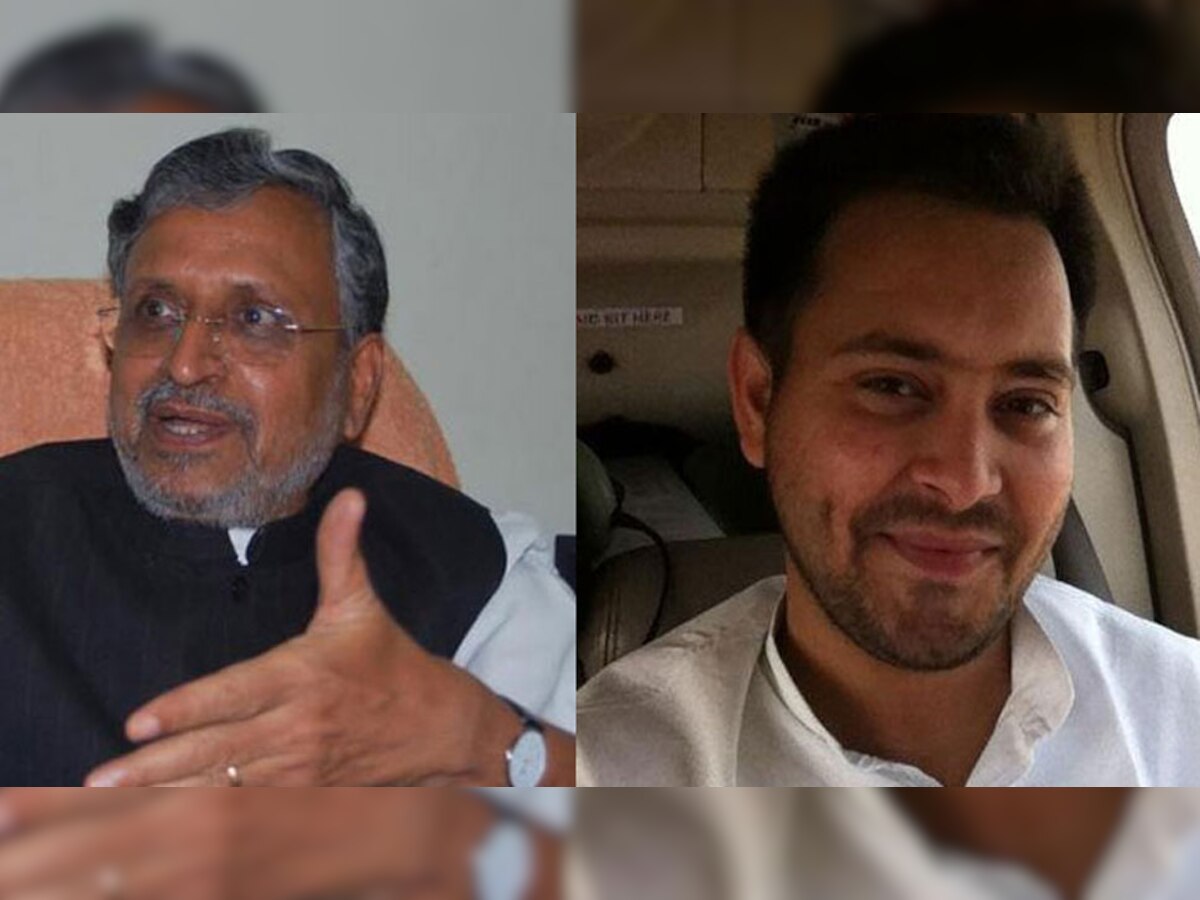 बिहार के उपमुख्यमंत्री एवं भाजपा के वरिष्ठ नेता सुशील कुमार मोदी (बाएं) और राजद प्रमुख लालू प्रसाद के छोटे पुत्र एवं पूर्व उपमुख्यमंत्री तेजस्वी यादव. (फाइल फोटो)