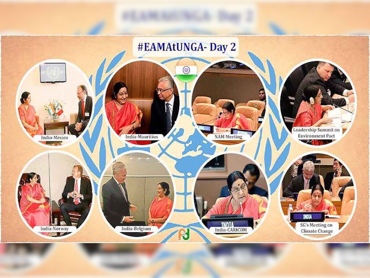 सुषमा ने मैक्सिको, नॉर्वे और बेल्जियम के नेताओं के साथ भी द्विपक्षीय बैठकें की जिसमें मुख्य ध्यान द्विपक्षीय संबंधों पर रहा. (PHOTO: MEAIndia/Twitter)