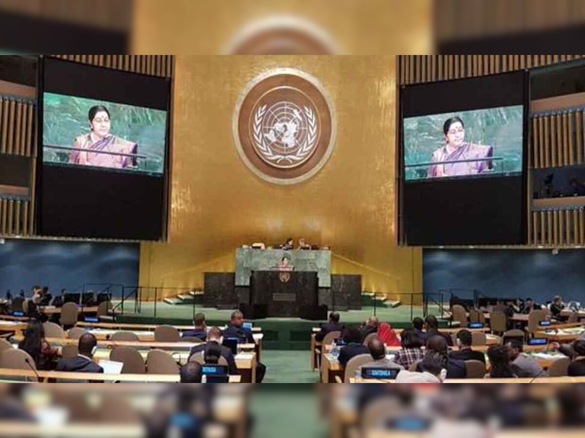 संयुक्त राष्ट्र महासभा में सुषमा स्वराज का यह लगातार दूसरा संबोधन है. (पीएम मोदी द्वारा ट्वीट की गई फोटो)