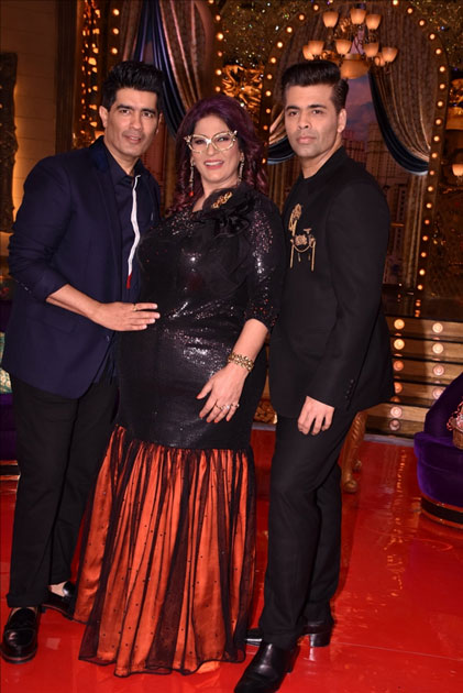 Fashion Designer Manish Malhotra, actress Archana Puran Singh and Director Karan Johar on the sets of live game show Fashion Designer Manish Malhotra, actress Archana Puran Singh and Director Karan Johar on the sets of live game show