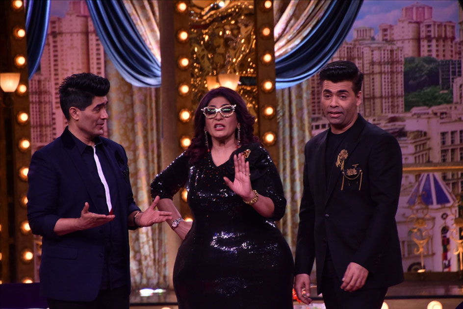 Fashion Designer Manish Malhotra, actress Archana Puran Singh and Director Karan Johar on the sets of live game show Fashion Designer Manish Malhotra, actress Archana Puran Singh and Director Karan Johar on the sets of live game show