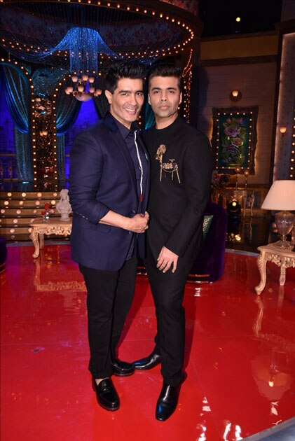 Fashion Designer Manish Malhotra and Director Karan Johar on the sets of live game show Fashion Designer Manish Malhotra and Director Karan Johar on the sets of live game show