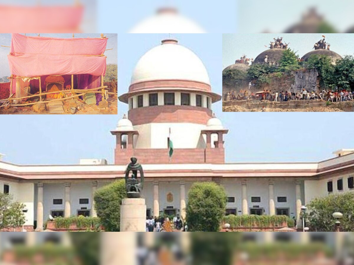 अयोध्या में विवादित जमीन को लेकर 25 साल से विभिन्न अदालतों में मुकदमा चल रहा है. तस्वीर- सुप्रीम कोर्ट और इनसेट में रामलला व विवादित ढांचे की फाइल तस्वीर