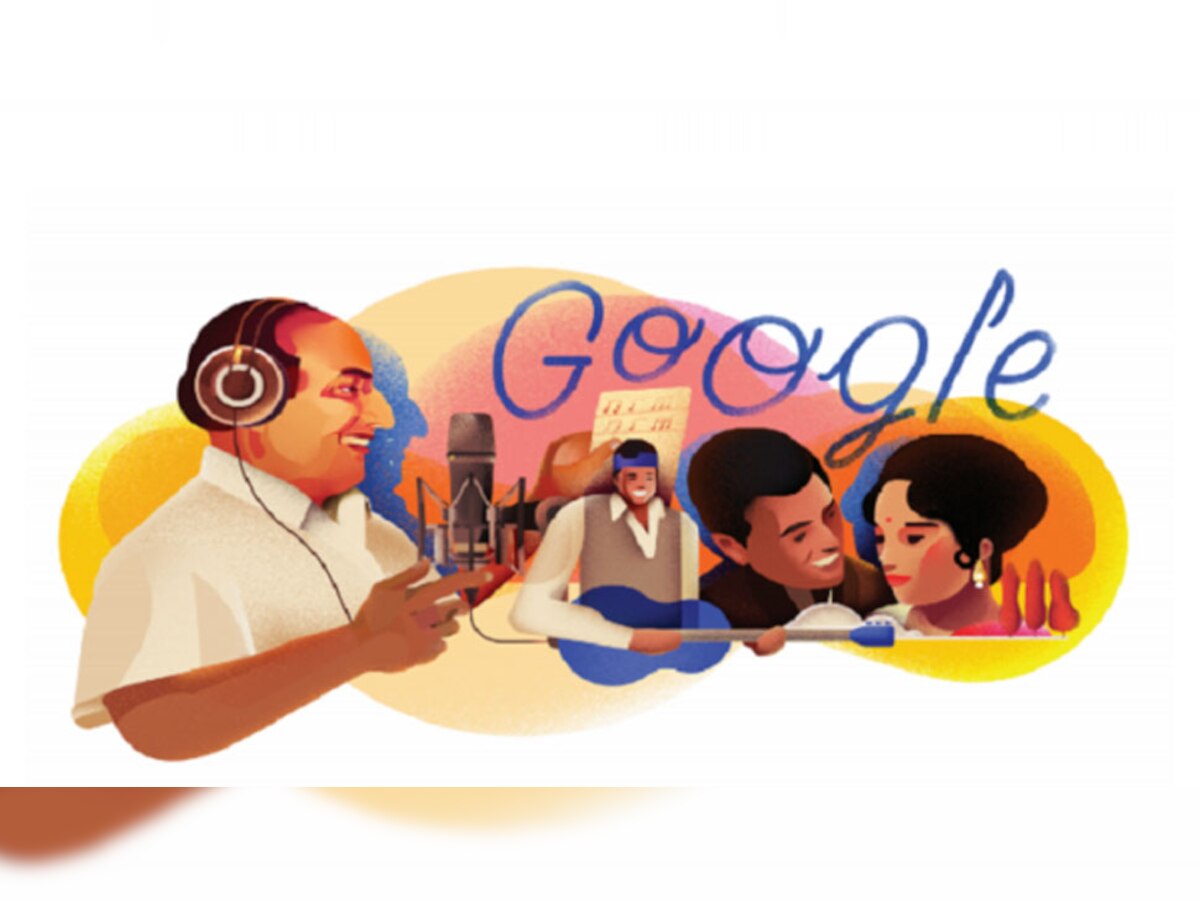 मोहम्मद रफी के जन्मदिन पर उनके सम्मान में Google ने Doodle बनाया. तस्वीर साभार: Google