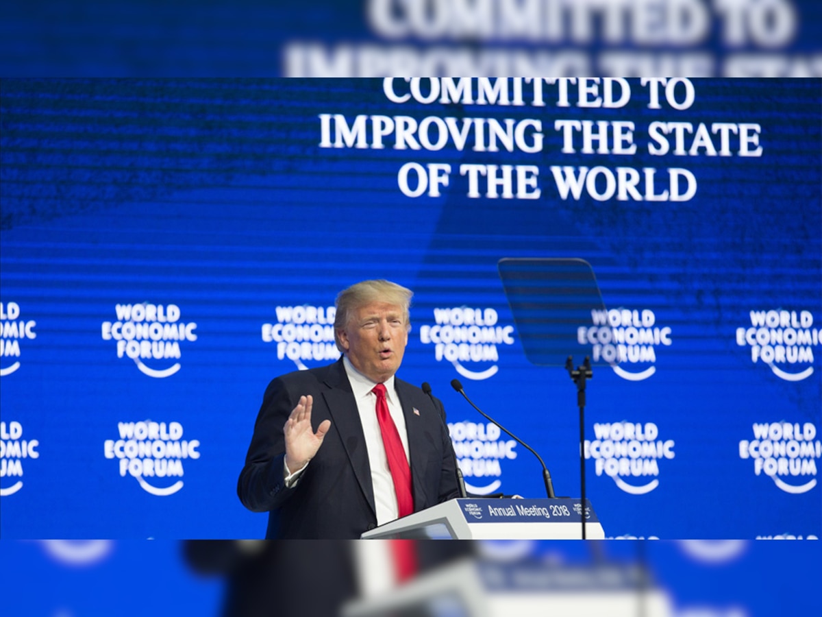 दावोस में आयोजित विश्व आर्थिक मंच को संबोधित करते अमेरिकी राष्ट्रपति डोनाल्ड ट्रंप. (IANS/26 Jan, 2018)