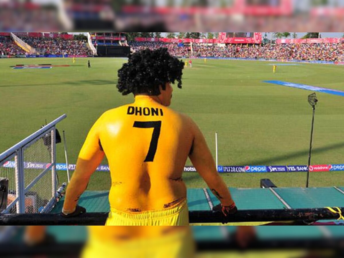 स्टेडियम में कप्तान महेंद्र सिंह धोनी को चियर्स करता चेन्नई सुपर किंग्स का फैन. फाइल तस्वीर: PTI