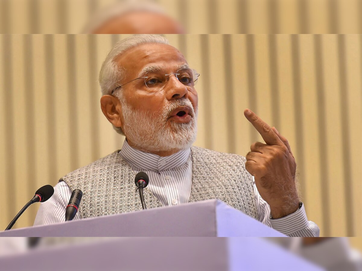 विश्व टिकाऊ विकास शिखर सम्मेलन, 2018 को संबोधित करते हुए प्रधानमंत्री नरेंद्र मोदी. (PTI/16 Feb, 2018)
