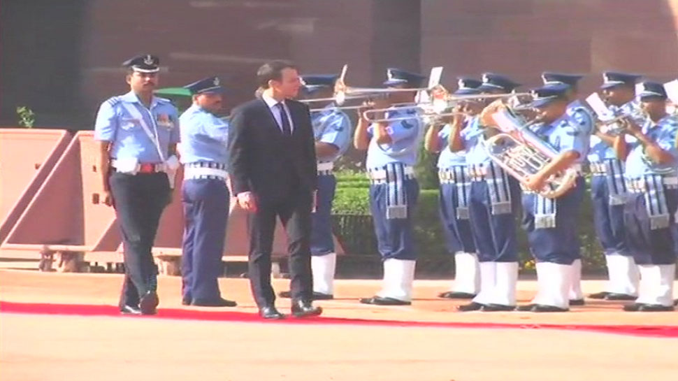 French President Emmanuel Macron and wife Brigitte Macron inspects guard of honor at Rashtrapati Bhawan French President Emmanuel Macron and wife Brigitte Macron inspects guard of honor at Rashtrapati Bhawan