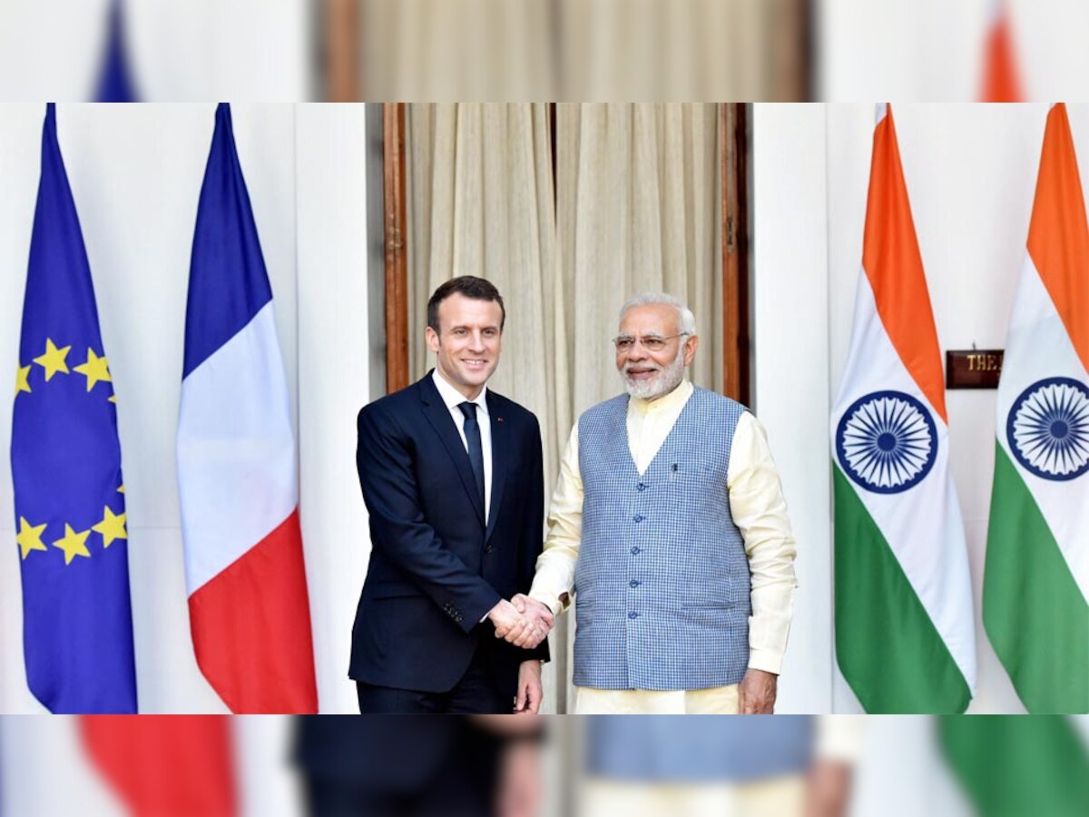 नई दिल्ली के हैदराबाद हाउस में प्रधानमंत्री नरेंद्र मोदी और फ्रांस के राष्ट्रपति इमैनुएल मैक्रों. (PTI/10 March, 2018)