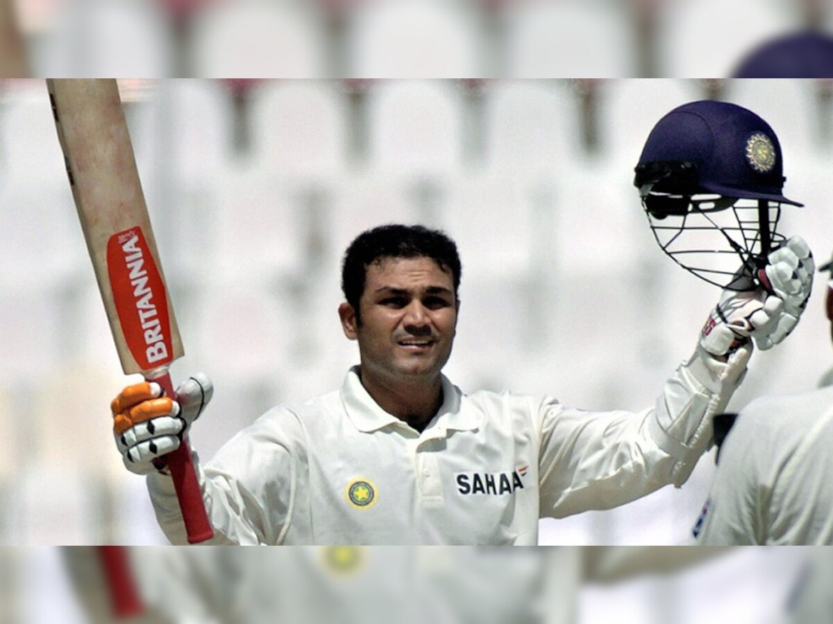 वीरेंद्र सहवाग ने तिहरा शतक 375 गेंदों में पूरा किया था. फोटो : आईसीसी ट्विटर