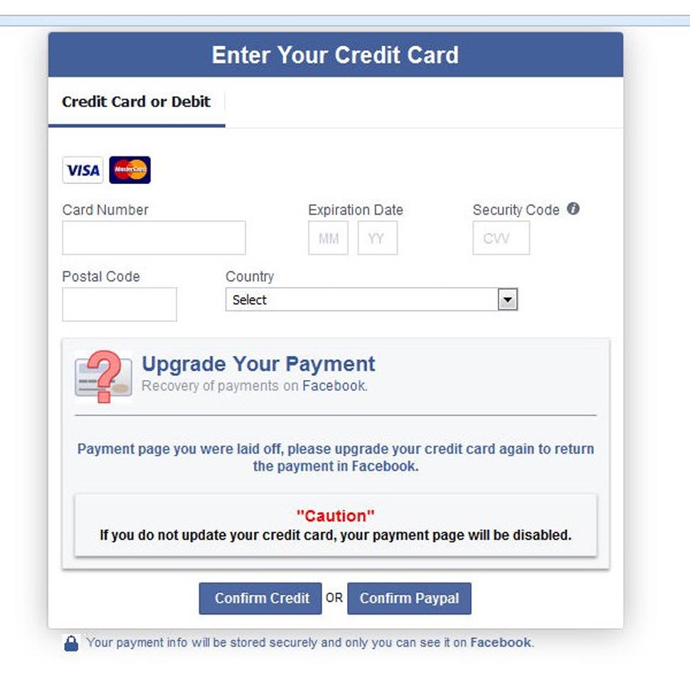 Never share your credit card details on Facebook Never share your credit card details on Facebook