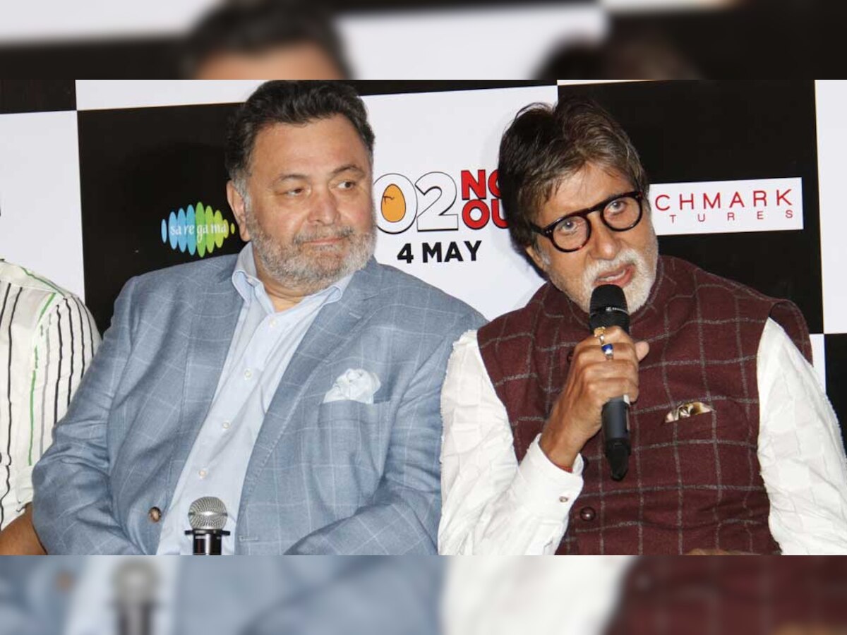 मुंबई में फिल्‍म '102 नॉट आउट' के पहले गाने के लॉन्‍च के मौके पर अमिताभ बच्‍चन और ऋषि कपूर. (फोटो साभार: Yogen Shah)