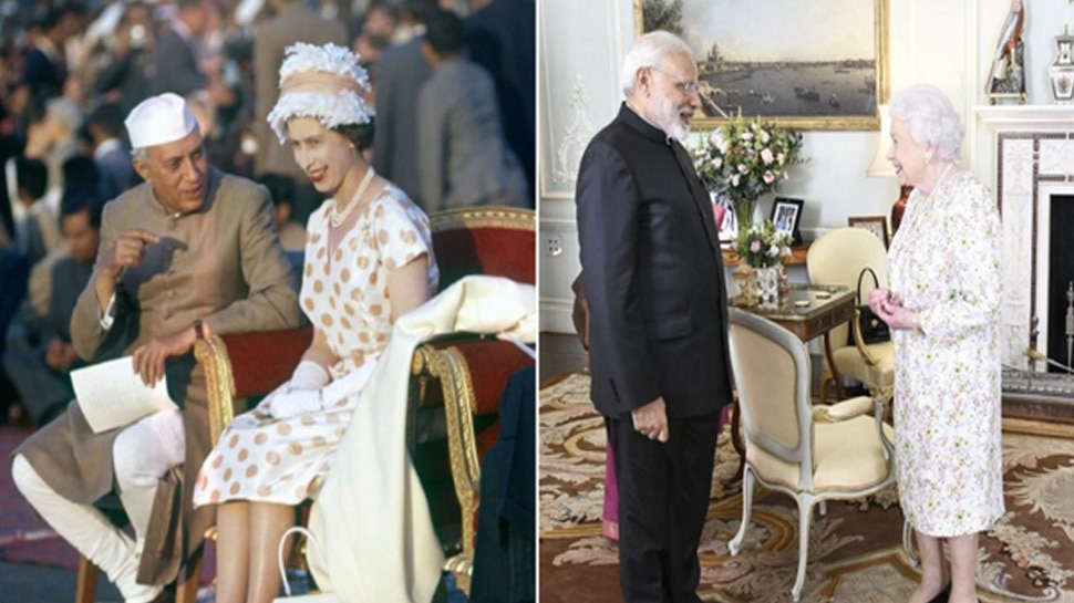 British Queen Elizabeth II meeting with Jawaharlal Nehru to PM Narendra Modi British Queen Elizabeth II meeting with Jawaharlal Nehru to PM Narendra Modi