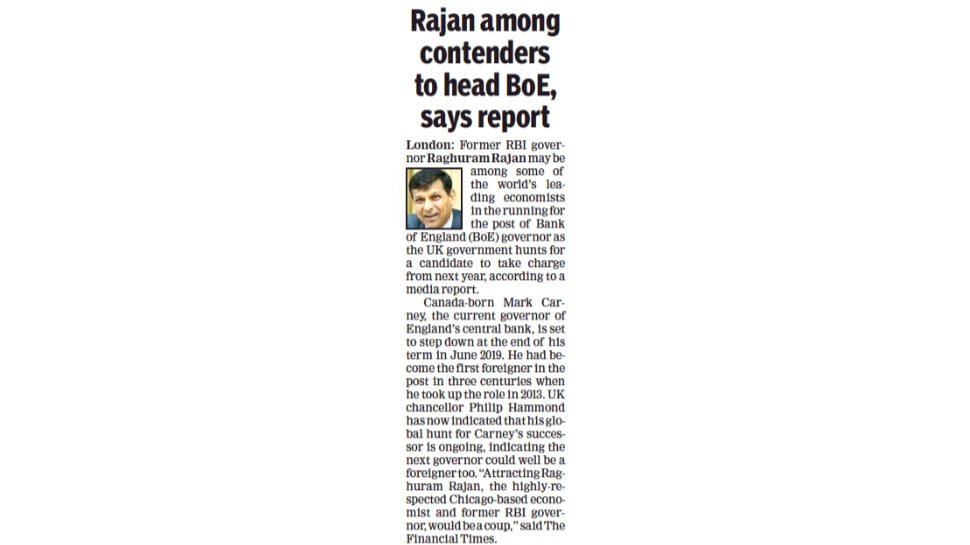 Raghuram rajan may become governor of Bank of England