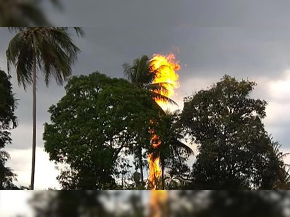 घटनास्थल की तस्वीरों में दिख रहा है कि आग की लपटें 70 मीटर की ऊंचाई तक जा रही हैं.(ट्विटर फोटो)