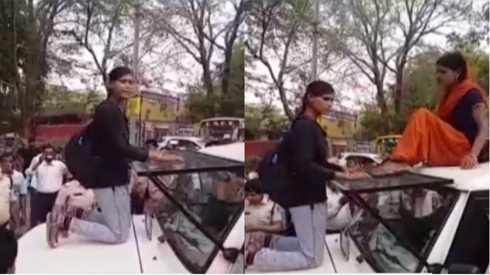 Daughters fight with policeman to save father to arrest in sehore Daughters fight with policeman to save father to arrest in sehore
