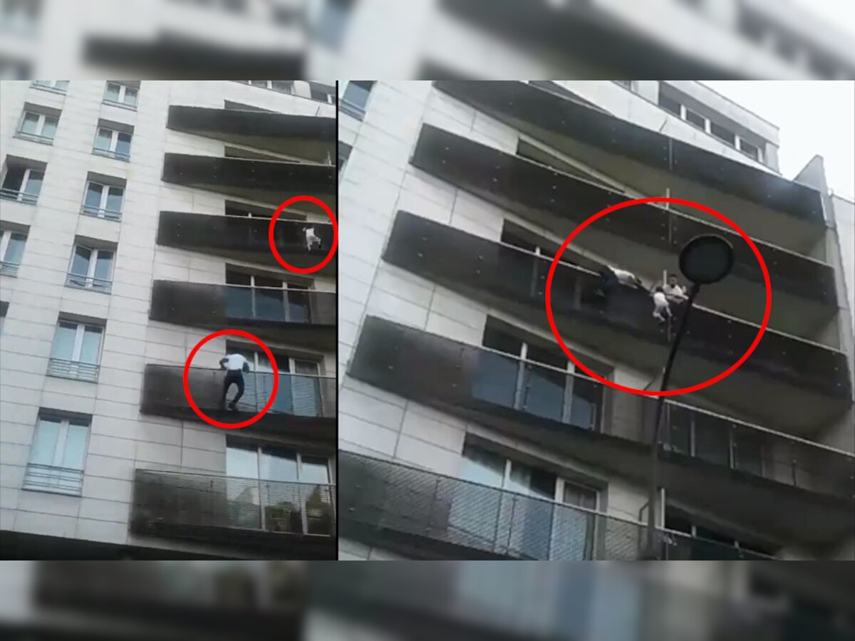 पेरिस में एक युवक ने बचाई छत से लटक रहे बच्चे की जान. (Screen Grab)