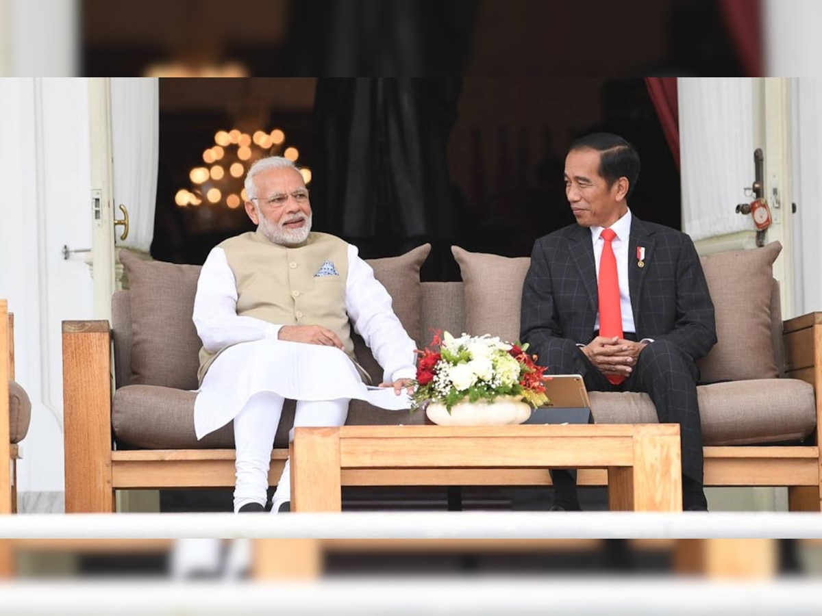 इंडोनेशियाई राष्ट्रपति जोको विदोदो के साथ मुलाकात के दौरान प्रधानमंत्री नरेंद्र मोदी. (Narendra Modi/Twitter/30 May, 2018)