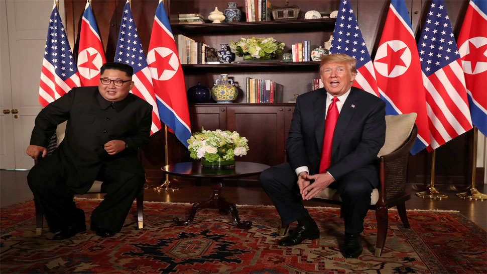 U.S. President Donald Trump sits next to North Korea''s leader Kim Jong Un at the Capella Hotel in Singapore U.S. President Donald Trump sits next to North Korea''s leader Kim Jong Un at the Capella Hotel in Singapore