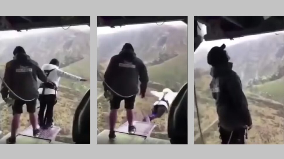 girl jumps without or with rope during bungee jumping truth not known