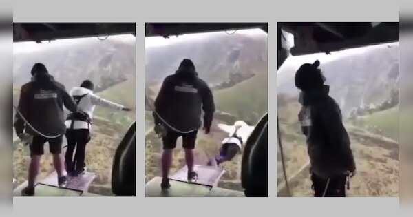 girl jumps without or with rope during bungee jumping truth not known ...
