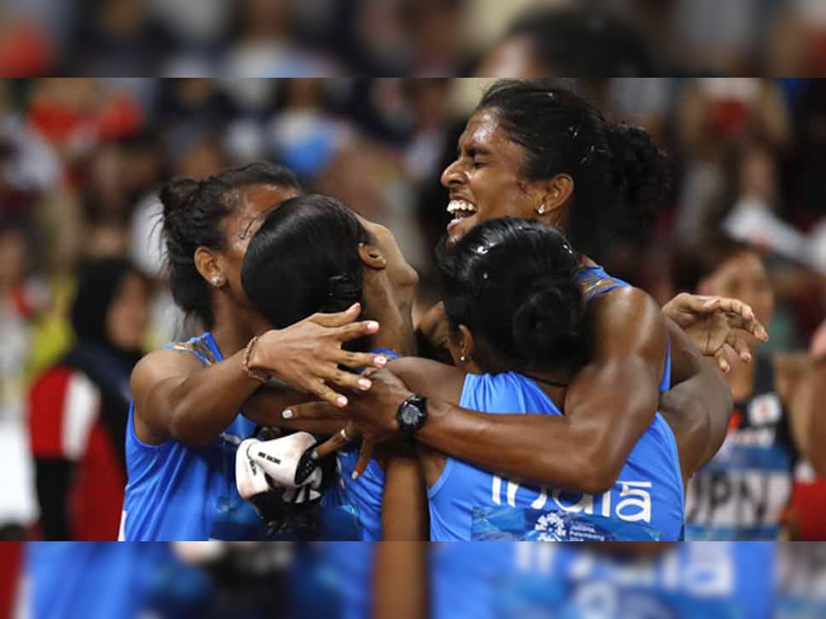 महिला एथलीटों ने 4 गुणा 400 मीटर रिले रेस मे लगातार दूसरे एशियन गेम्स में गोल्ड मेडल जीता. (फोटो: IANS)