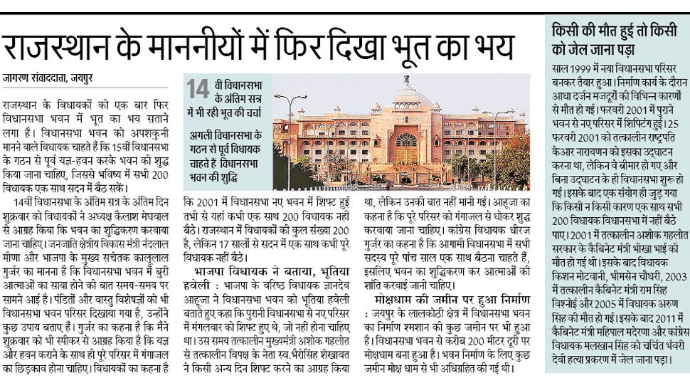 राजस्थान के माननीयों में फिर दिखा भूत का भय Interesting News for NRI readers