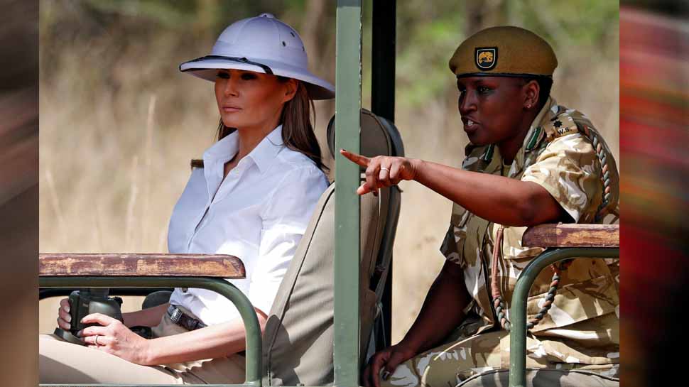 केन्या में हेलमेट पहनने पर विवाद Melania Trump in Kenya