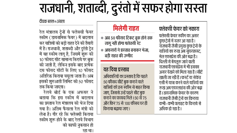 राजधानी, शताब्दी और दुरंतो में सफर होगा सस्ता Interesting News for NRI readers