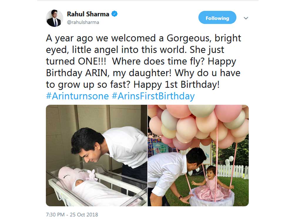 राहुल शर्मा ने सोशल मीडिया पर शेयर की तस्वीर Actress Asin First Time Shares Her Daughter Photos and Name of Her Daughter