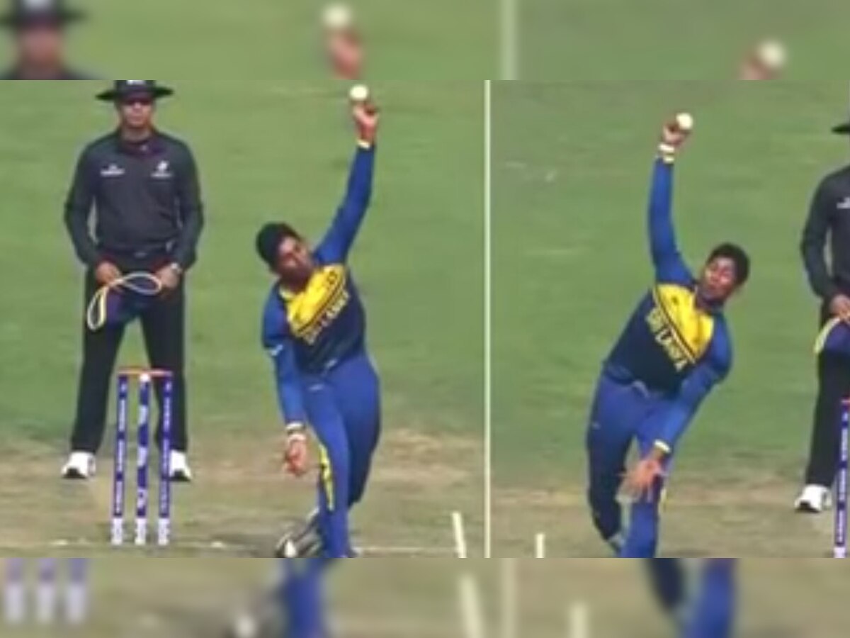 कमिंडू मेंडिस ने इंग्लैंड के खिलाफ वार्मअप मैच में मोर्गन को दाएं हाथ से और जो रूट को बाएं हाथ से गेंदबाजी की थी. (फोटो: Video Grab)