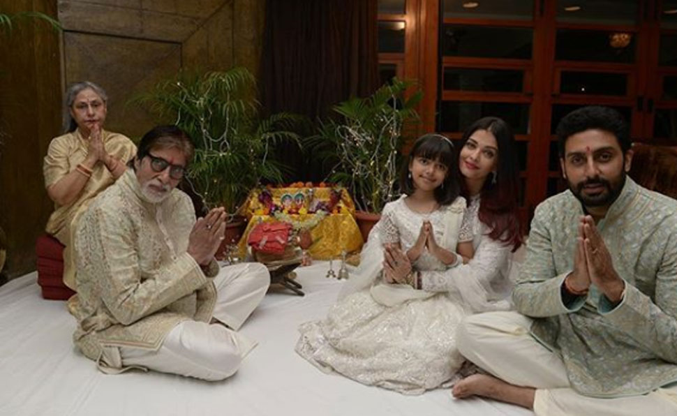 अभिषेक और ऐश्वर्या के साथ पूजा Amitabh bacchan Diwali celebration-3