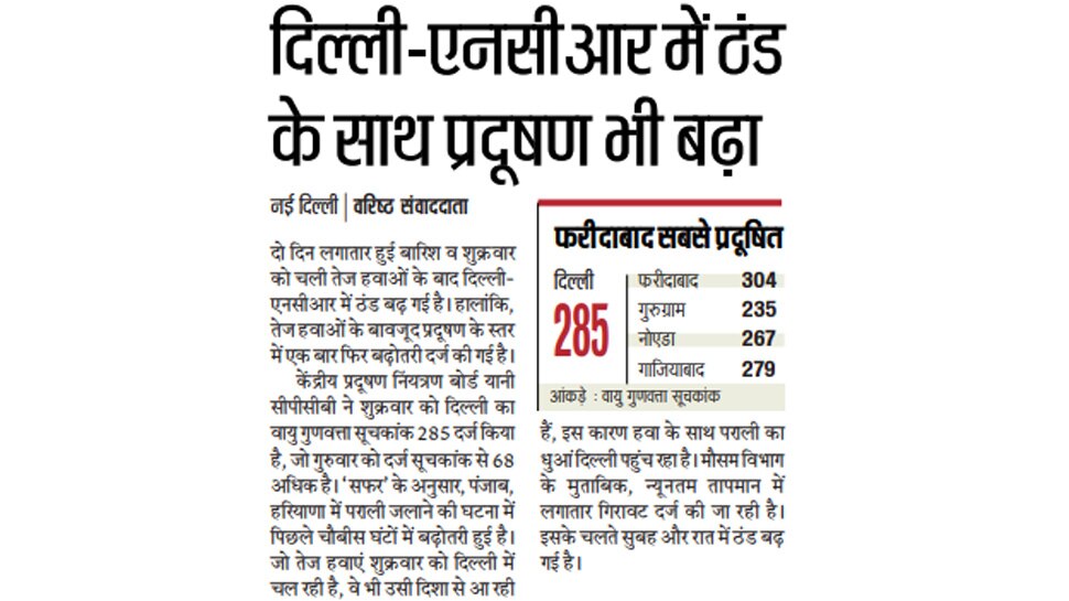दिल्ली-एनसीआर में ठंड के साथ प्रदूषण भी बढ़ा Top News from newspapers