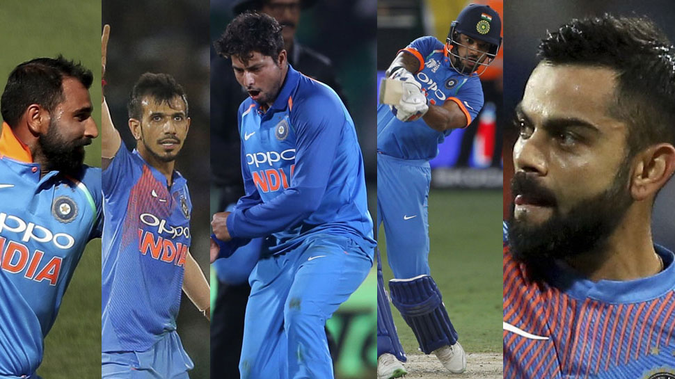 टीम इंडिया की जीत में शमी, कुलदीप, चहल, धवन और कोहली का अहम योगदान रहा. (फाइल फोटो) टीम इंडिया की जीत में शमी, कुलदीप, चहल, धवन और कोहली का अहम योगदान रहा. (फाइल फोटो)