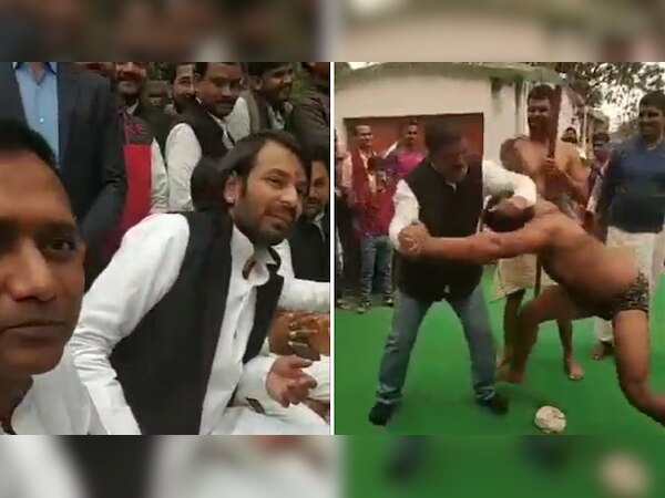 आरजेडी ऑफिस में पहलमानों ने की कुश्ती.