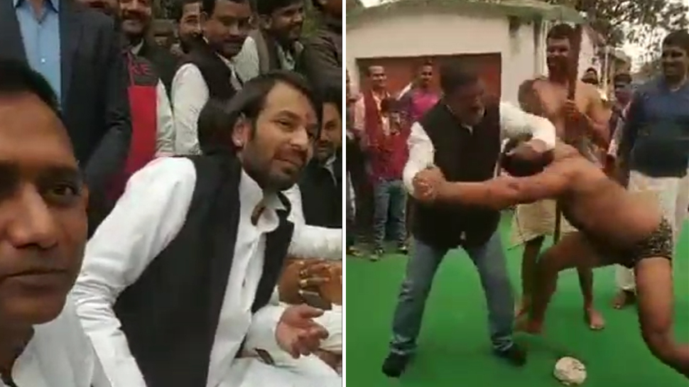 तेजप्रताप यादव की फरमाइश पर RJD ऑफिस में दंगल, पहलवानों ने की कुश्ती