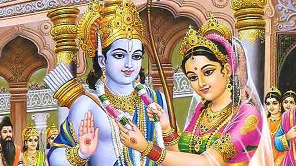 Photo of Rama-Sita's Swayamwar printed on the wedding card of the ...