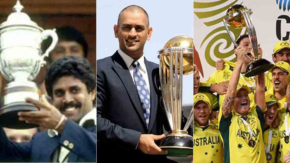 आईसीसी वर्ल्ड कप ट्रॉफी के साथ कपिल देव, एमएस धोनी और माइकल क्लार्क. (फाइल फोटो) आईसीसी वर्ल्ड कप ट्रॉफी के साथ कपिल देव, एमएस धोनी और माइकल क्लार्क. (फाइल फोटो)