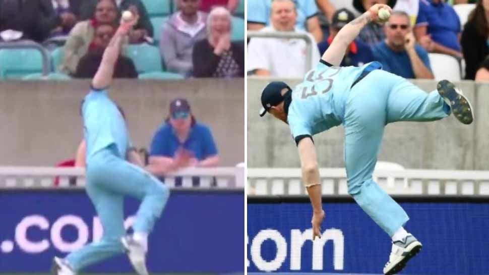 दक्षिण अफ्रीका के बल्लेबाज के शॉट को बाउंड्री के करीब कैच करते इंग्लैंड के बेन स्टोक्स. दक्षिण अफ्रीका के बल्लेबाज के शॉट को बाउंड्री के करीब कैच करते इंग्लैंड के बेन स्टोक्स.