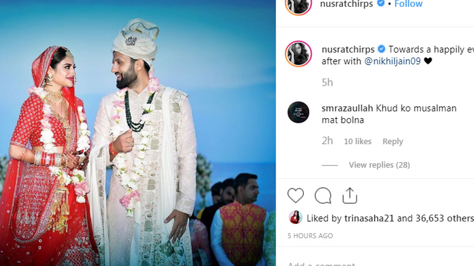 पति के साथ नुसरत जहां Nusrat Jahan wedding