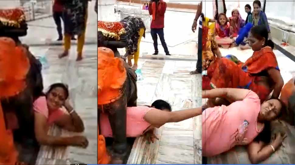 मनोकामना पूरी करने हाथी की मूर्ति के बीच पहुंची महिला, बुरी तरह फंसी, देखें VIDEO