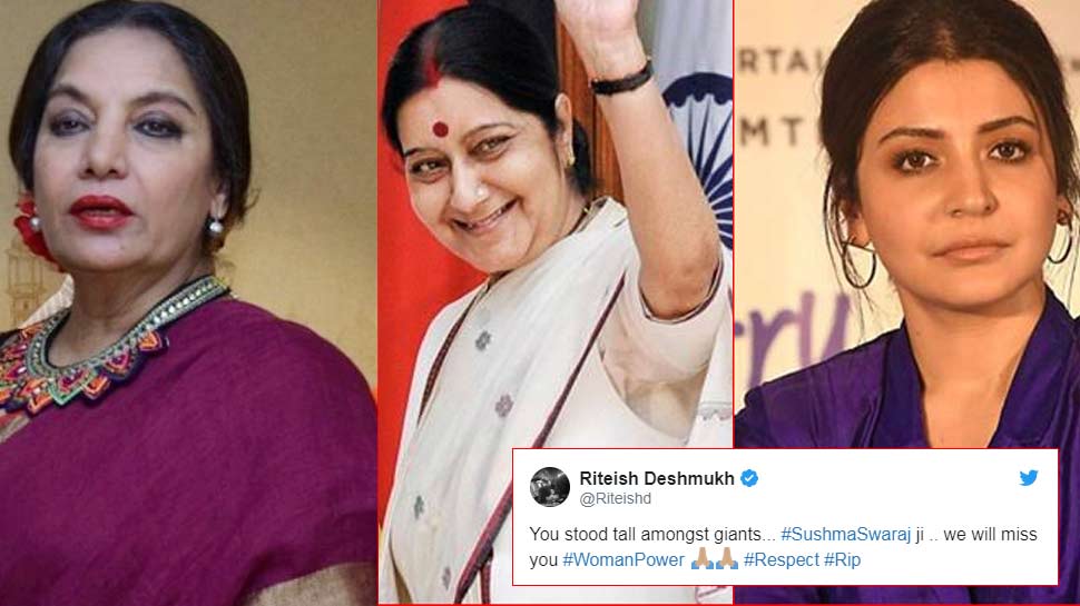 सुषमा स्वराज के निधन से सदमे में बॉलीवुड, Twitter पर सेलेब्स दे रहे BJP नेता को श्रद्धांजलि