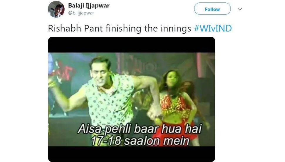 पंत की पारी को लेकर ट्विटर पर कुछ इस तरह के मीम्स शेयर किए गए. Rishabh Pant Breaks Massive MS Dhoni Record After India Whitewash West Indies 3-0 in T20Is